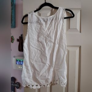 Bellambia White Linen Tank Top Shirt Size Large Ruffle Edge Blouse India